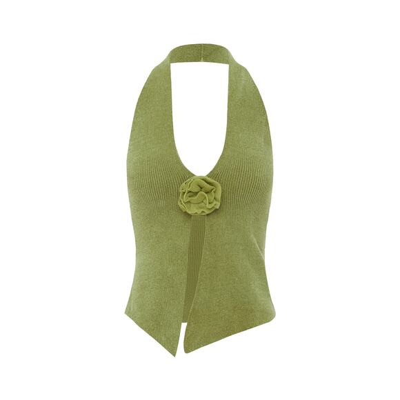 With Jéan Rose Halter Tank Top Khaki - M - Picture 1 of 6